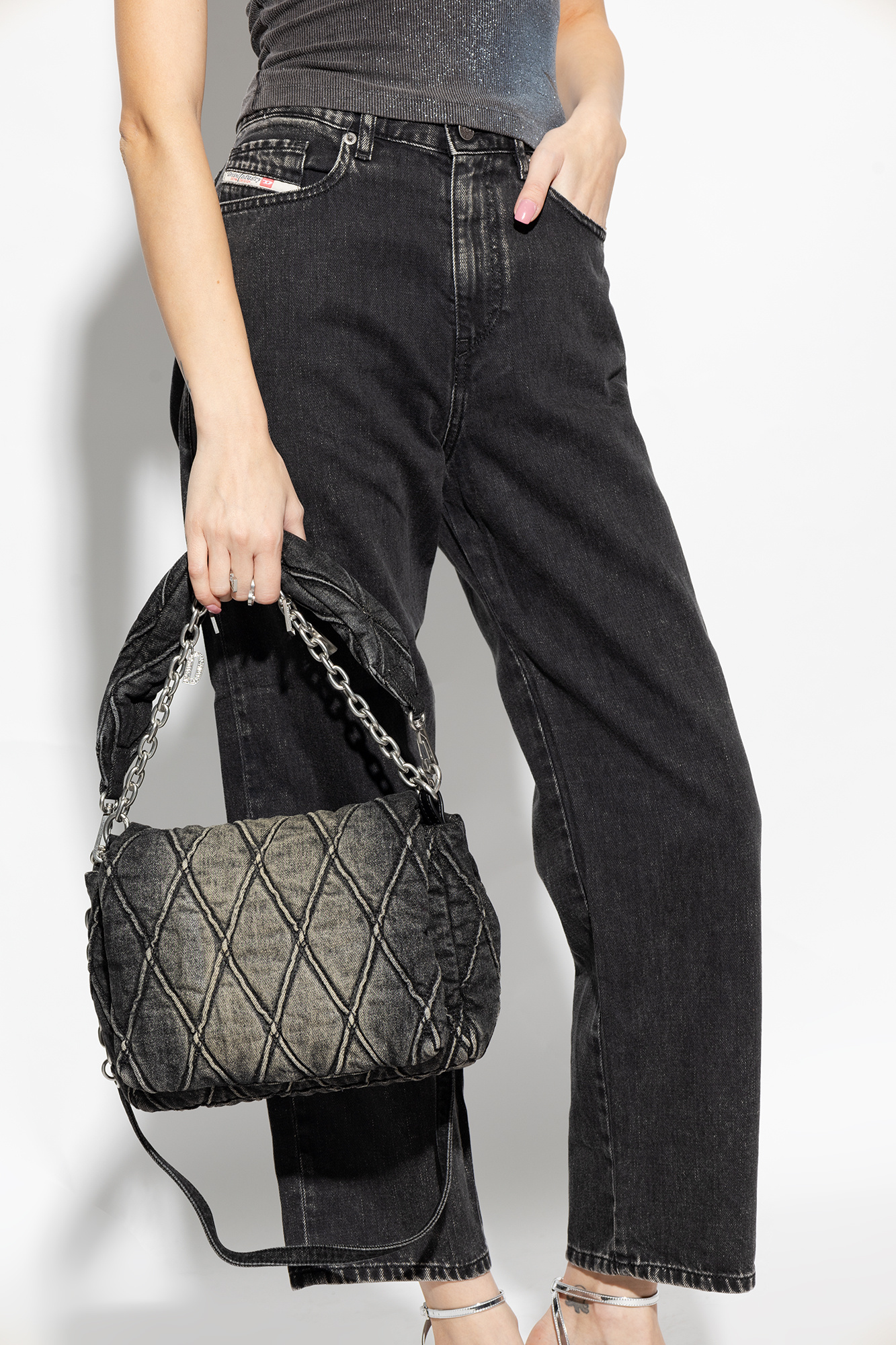Diesel 'Charm-D Medium' denim shoulder bag | Women's | Vitkac